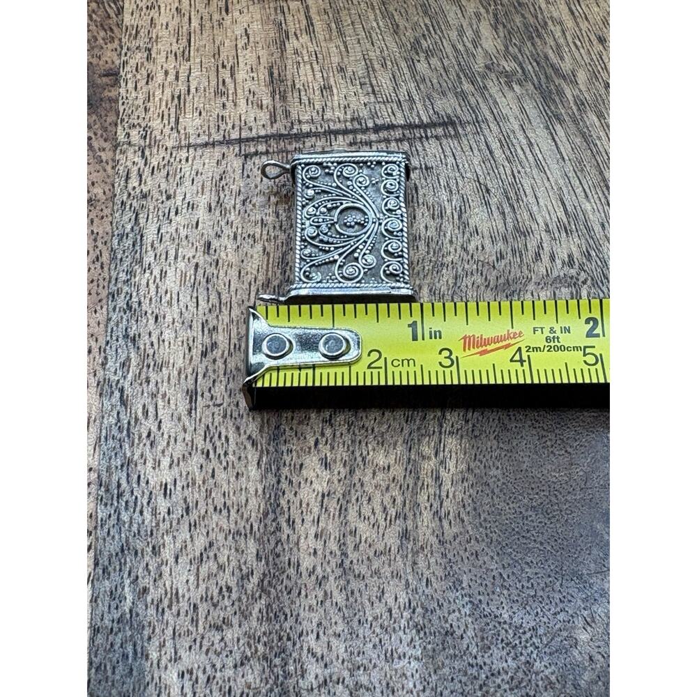 Vintage Sterling Silver Prayer Amulet Pill Box Pendant Filigree 6.2g - Picture 7 of 8